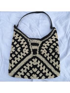NWOT Black and Tan Woven Crochet Boho Bag Purse Tote